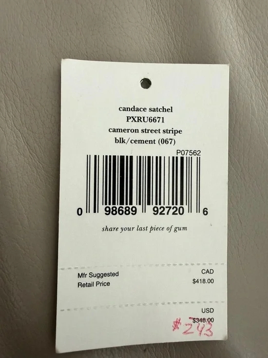 kate spade Black and Cement Striped Candace Satchel (Cameron Street- NWT/ cover) - Picture 9 of 9